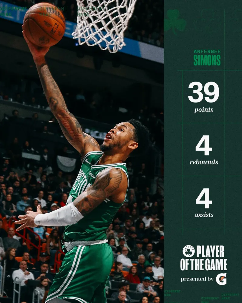 星空体育在线登录-39分！凯尔特人官方：安芬尼-西蒙斯今天打出了大师级的表现